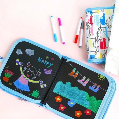 Erasable & Reusable Doodle Magic Blackboard Book with 3 Color Markers (Random Colour)