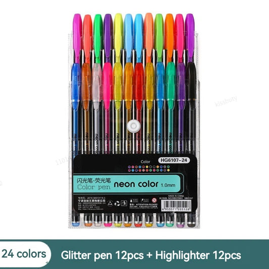 12 Color Gel Pen & Highlighter Set – 1.0mm Smooth Pens for School & Journaling