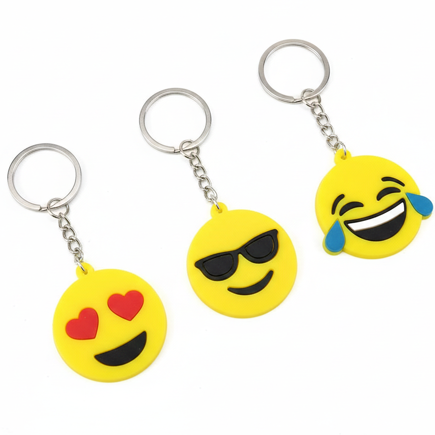 Pack of 3 Emoji Keychains – Cute Smiley Face Charms (Random Designs)