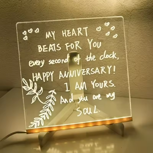 6x6 Inch LED Acrylic Writing Board with USB Light & 4 Markers (Random Color)