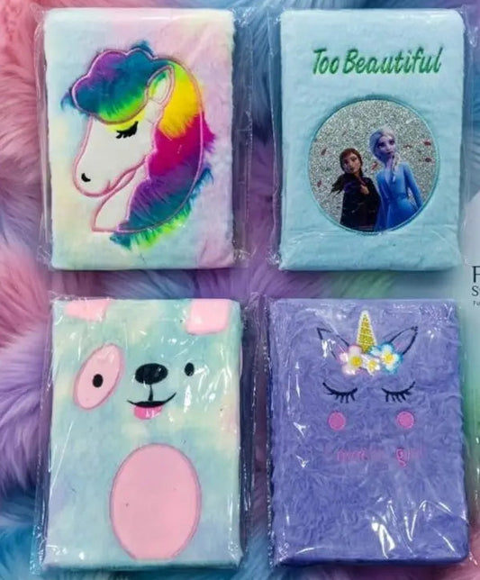 Unicorn A5 Fur Notebook for Girls with Soft Plush Cover, Cute Ears, Ruled Pages, Personal Diary, Random Colour