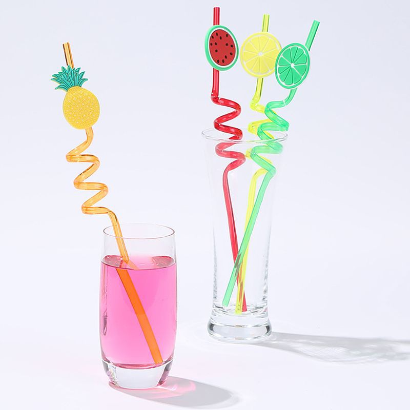 Reusable colorful spiral drinking straws – pack of 4