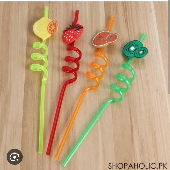 4-Piece Cartoon Fruit Spiral Drinking Straws – Reusable Kids Party Straws