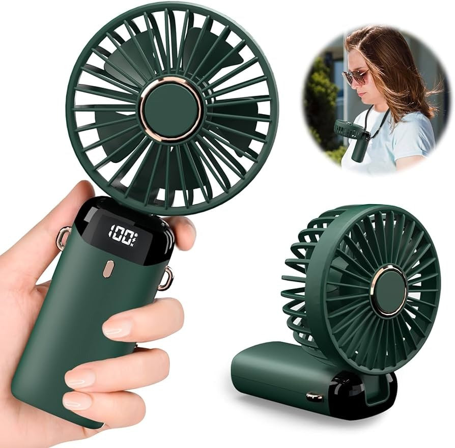 5-in-1 Portable Mini Fan with Digital Display – USB-C Rechargeable Handheld Fan (Random Colour)