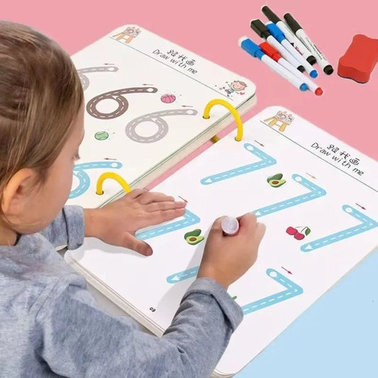 A4 Kids Tracing Book – 64 Reusable Pages with 2 Markers for Early Learning