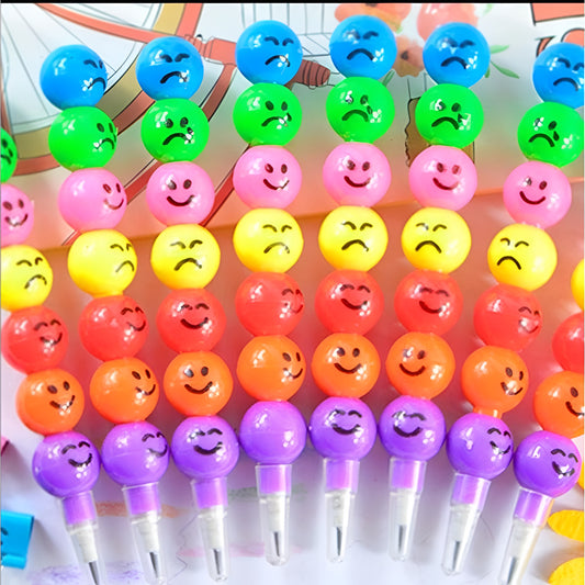 Pack of 4 Smiley Cartoon Pencils – Cute Rainbow Kids Stationery Set (Random Color)
