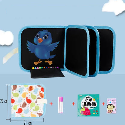 Erasable & Reusable Doodle Magic Blackboard Book with 3 Color Markers (Random Colour)