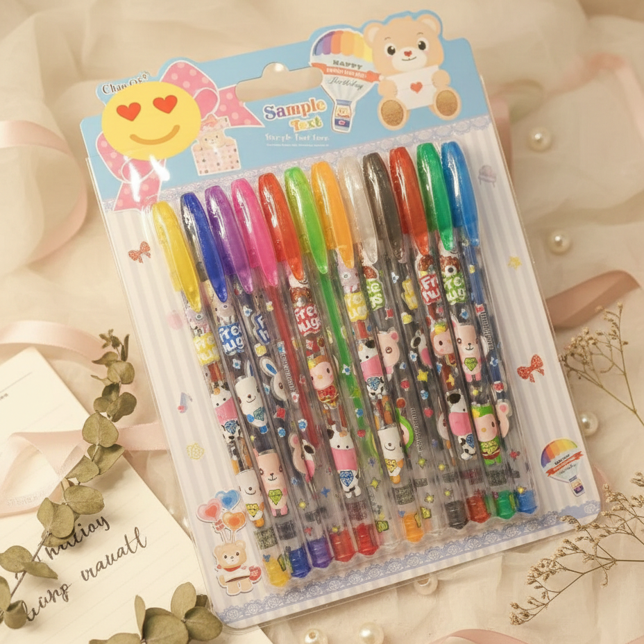 12 Colors Glitter & Metallic Gel Pen Set – 1.0mm Smooth Writing Pens