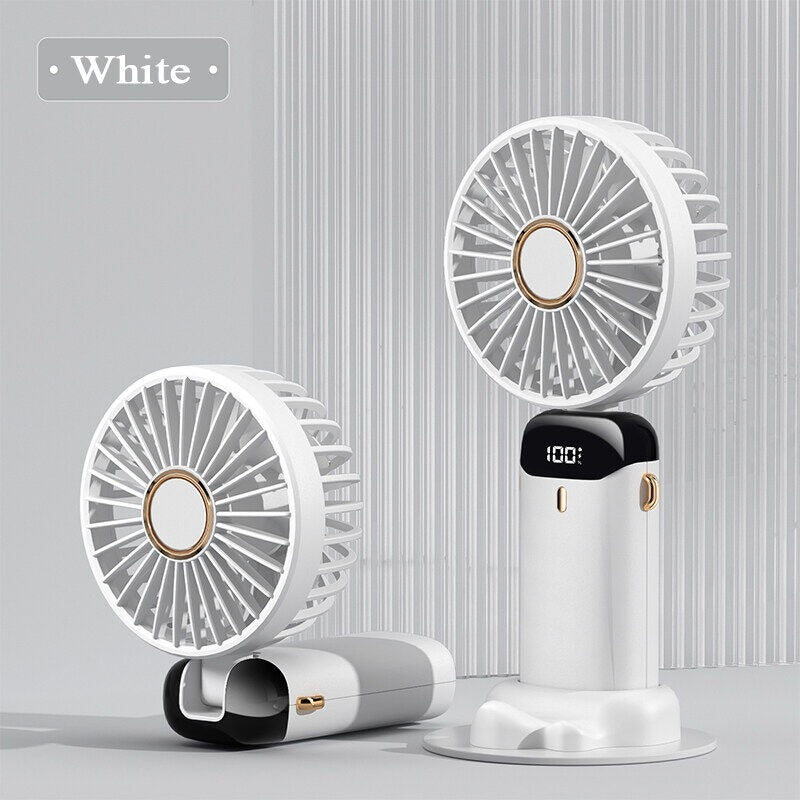 5-in-1 Portable Mini Fan with Digital Display – USB-C Rechargeable Handheld Fan (Random Colour)