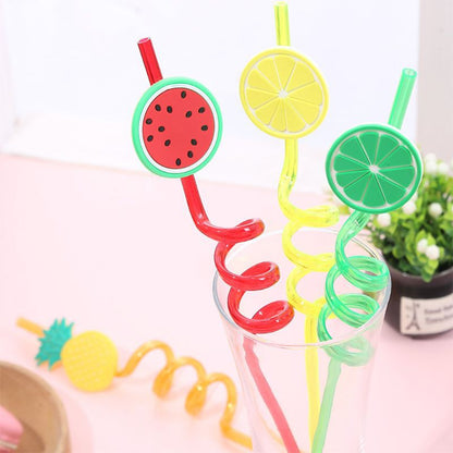 4-Piece Cartoon Fruit Spiral Drinking Straws – Reusable Kids Party Straws
