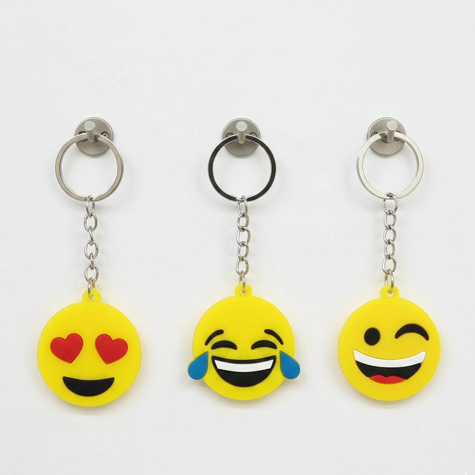 Pack of 3 Emoji Keychains – Cute Smiley Face Charms (Random Designs)