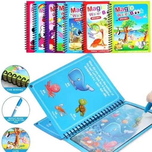 Magic Water Coloring Book for Toddlers – Reusable Painting Book with Pen