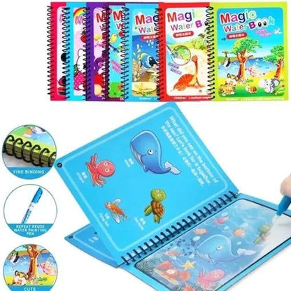 Magic Water Coloring Book for Toddlers – Reusable Painting Book with Pen