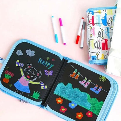 Erasable & Reusable Doodle Magic Blackboard Book with 3 Color Markers (Random Colour)