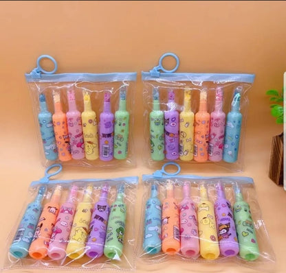 Pack of 6 Kromi Bottle Shaped Highlighters | Cute Character Highlighter Set