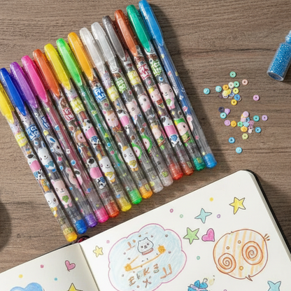 12 Colors Glitter & Metallic Gel Pen Set – 1.0mm Smooth Writing Pens