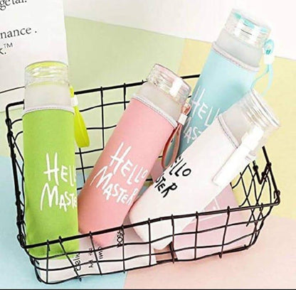 500ml Transparent Water Bottle with Hello Master Print, Leakproof ABS Plastic Sports Bottle for Gym, Office, School and Travel, Multicolor