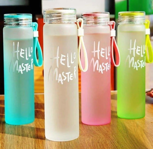 500ml Transparent Water Bottle with Hello Master Print, Leakproof ABS Plastic Sports Bottle for Gym, Office, School and Travel, Multicolor