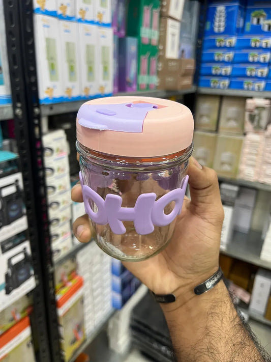 Insulated Glass Water Bottle with Cute Portable Travel Mug Design for School, Office, Coffee, Tea and Daily Hydration, Random Colour
