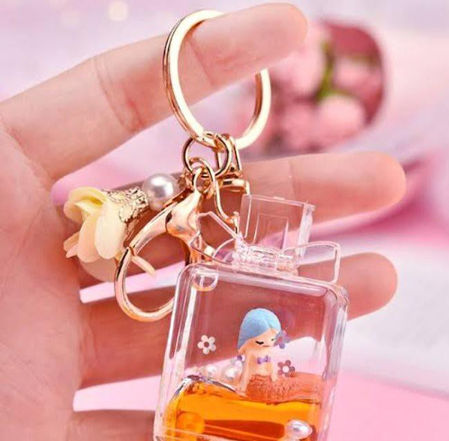 Mini Glass Bottle Keychain with Cute Decorative Design, Premium Glass Key Ring for Car, Bike, House Keys, Backpack and Gift Use, Multicolor