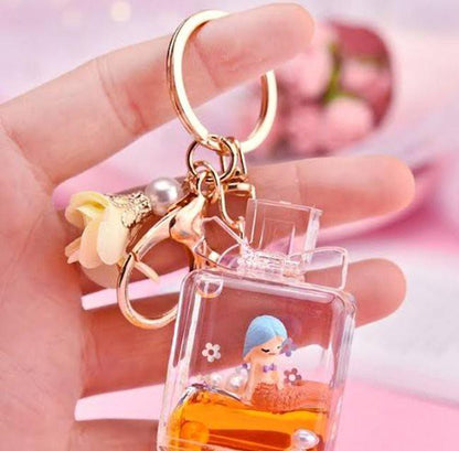 Mini Glass Bottle Keychain with Cute Decorative Design, Premium Glass Key Ring for Car, Bike, House Keys, Backpack and Gift Use, Multicolor