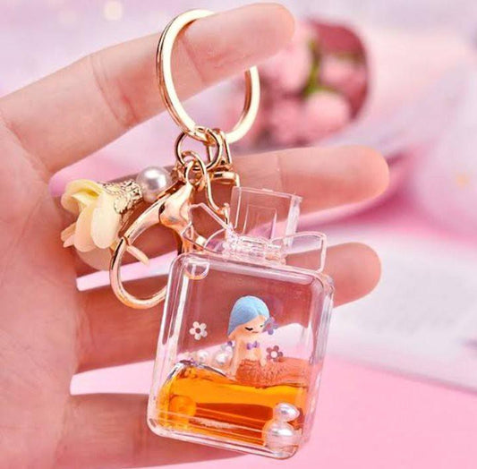 Mini Glass Bottle Keychain with Cute Decorative Design, Premium Glass Key Ring for Car, Bike, House Keys, Backpack and Gift Use, Multicolor