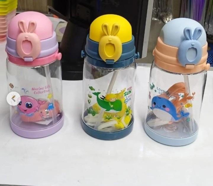 Kids Rabbit Water Sipper Bottle with Straw, Leak-Proof BPA-Free Plastic Water Bottle for School, Daycare, Travel and Outdoor Activities