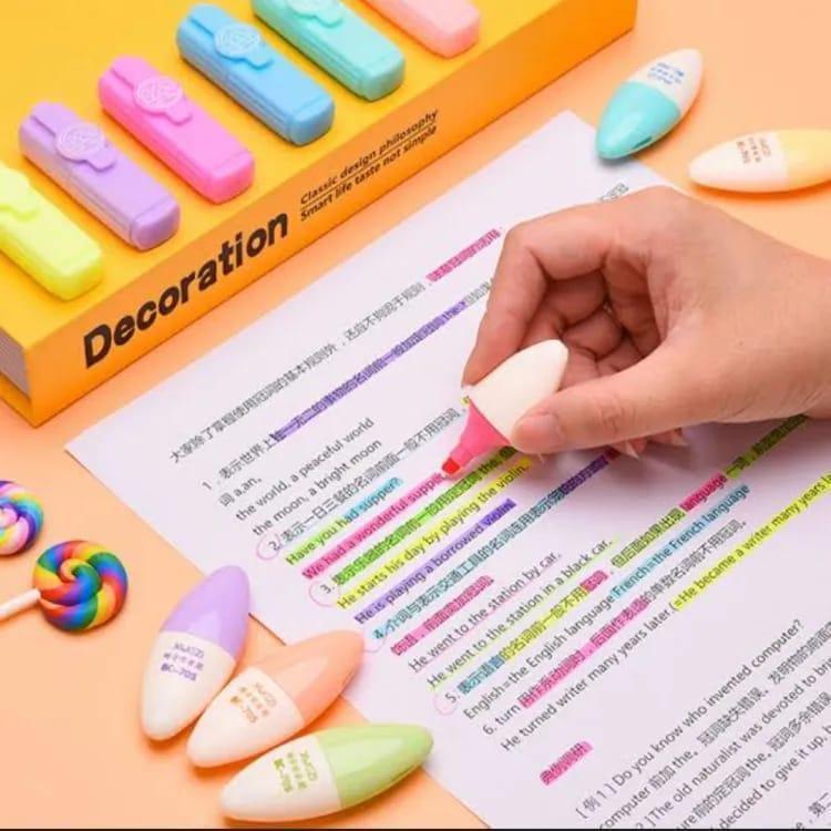 6 Pcs Colorful Highlighter Pens Set, Bright Marker Pens for School, College, Office, Study Notes, Journaling and Office Supplies