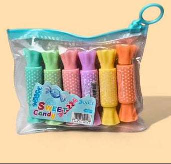 Candy Highlighter Pens Set of 6, Colorful Marker Pens for School, College, Office, Journaling, Note Taking and Study Supplies