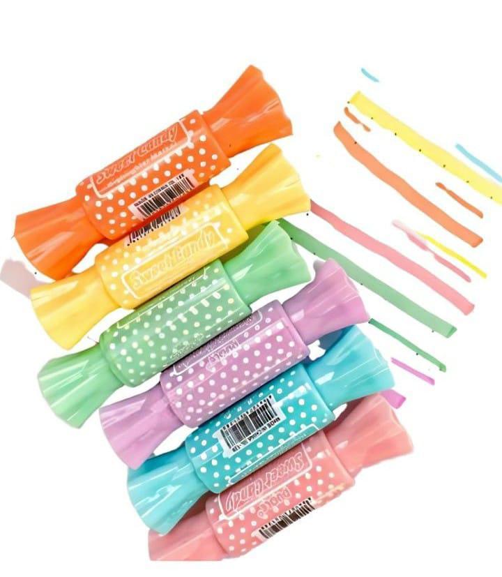 Candy Highlighter Pens Set of 6, Colorful Marker Pens for School, College, Office, Journaling, Note Taking and Study Supplies