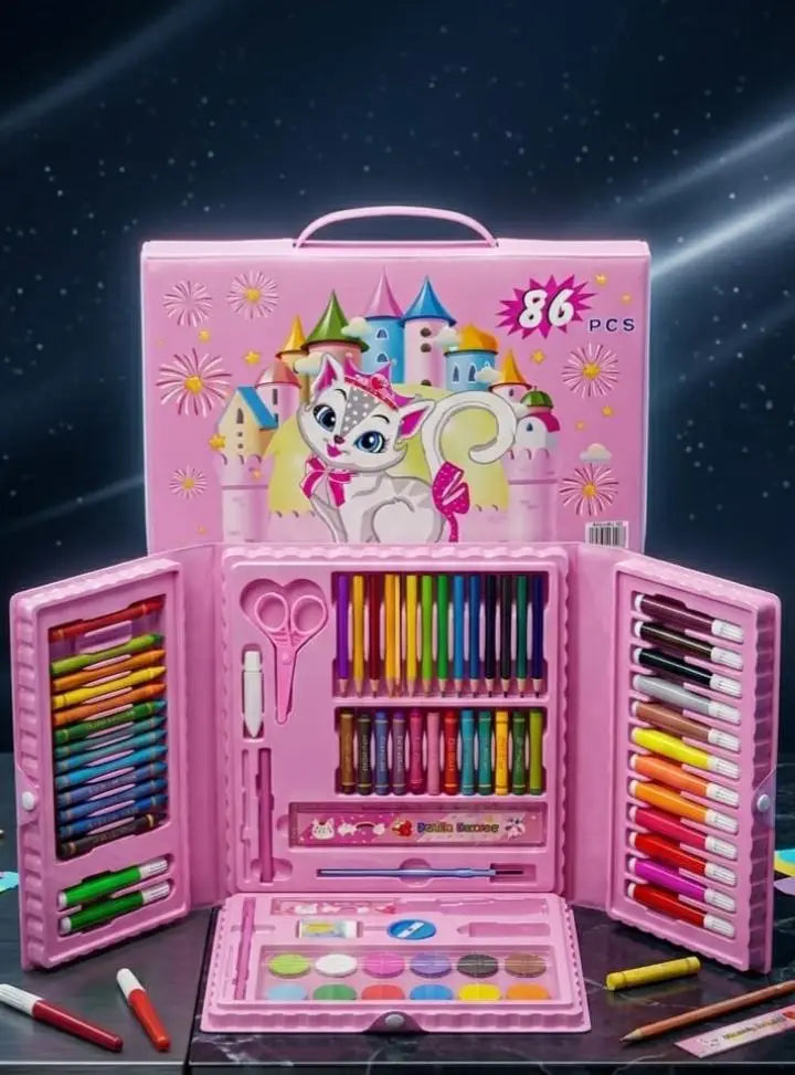 86-Piece Kids Colouring Art Set with Portable Storage Box, Drawing and Coloring Kit for School, DIY Crafts, Beginners and Young Artists