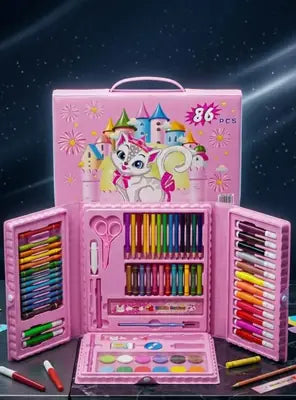 86-Piece Kids Colouring Art Set with Portable Storage Box, Drawing and Coloring Kit for School, DIY Crafts, Beginners and Young Artists