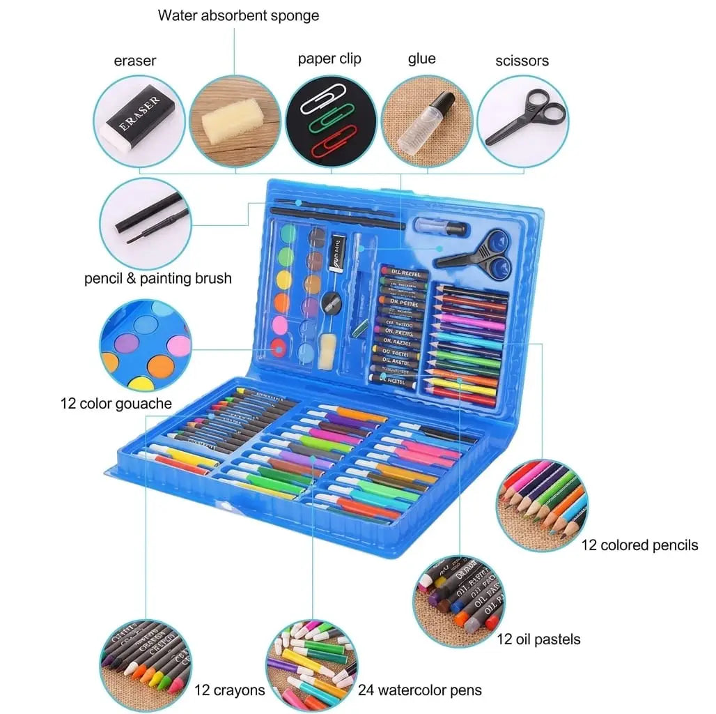 86-Piece Kids Colouring Art Set with Portable Storage Box, Drawing and Coloring Kit for School, DIY Crafts, Beginners and Young Artists