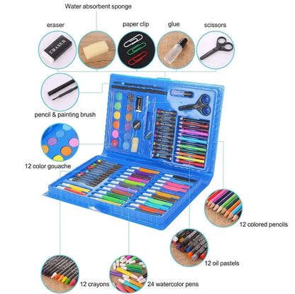 86-Piece Kids Colouring Art Set with Portable Storage Box, Drawing and Coloring Kit for School, DIY Crafts, Beginners and Young Artists