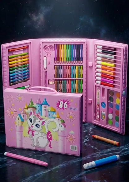 86-Piece Kids Colouring Art Set with Portable Storage Box, Drawing and Coloring Kit for School, DIY Crafts, Beginners and Young Artists