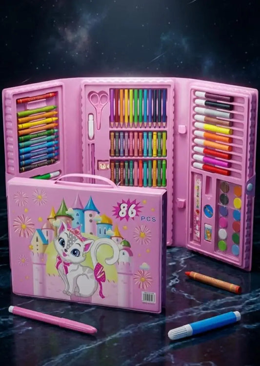 86-Piece Kids Colouring Art Set with Portable Storage Box, Drawing and Coloring Kit for School, DIY Crafts, Beginners and Young Artists