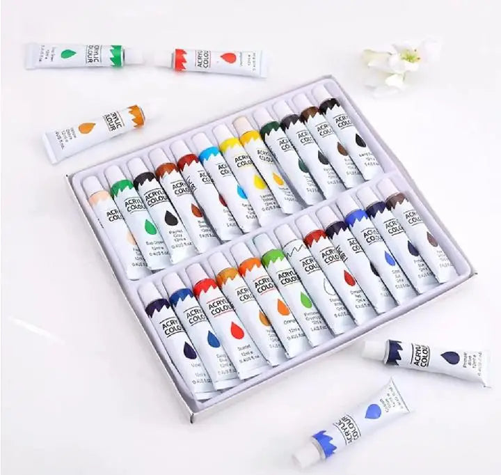 12-Piece Acrylic Paint Set with Vibrant Color Tubes for Canvas, Paper, Wood, Glass Painting, Art Supplies and DIY Crafts