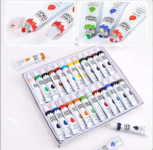 12-Piece Acrylic Paint Set with Vibrant Color Tubes for Canvas, Paper, Wood, Glass Painting, Art Supplies and DIY Crafts