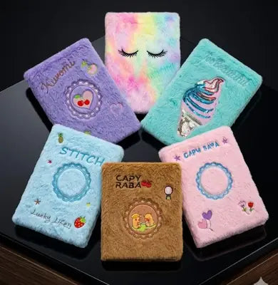 Unicorn A5 Fur Notebook for Girls with Soft Plush Cover, Cute Ears, Ruled Pages, Personal Diary, Random Colour