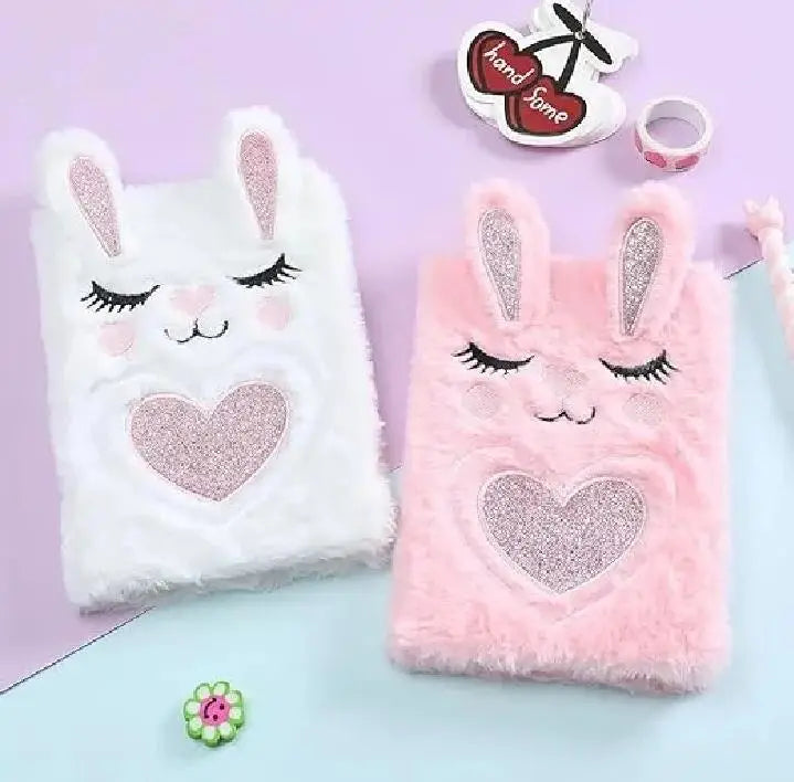Unicorn A5 Fur Notebook for Girls with Soft Plush Cover, Cute Ears, Ruled Pages, Personal Diary, Random Colour