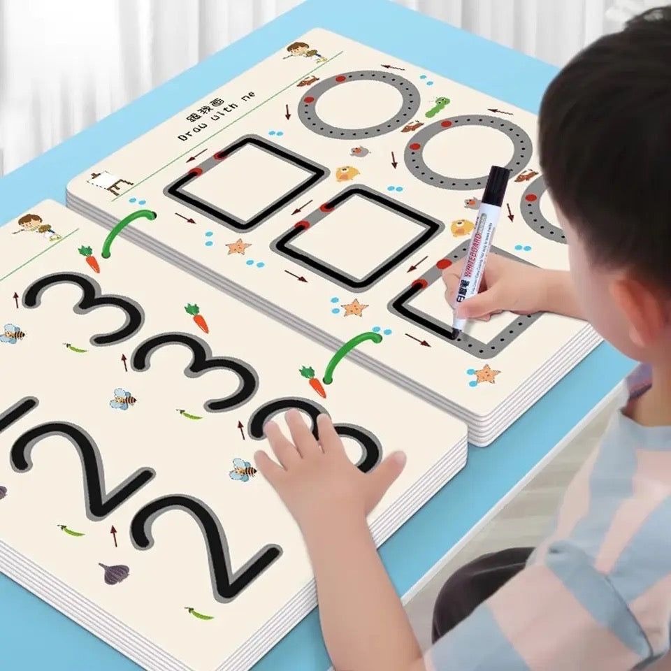 A4 Kids Tracing Book – 64 Reusable Pages with 2 Markers for Early Learning