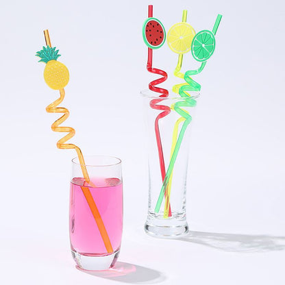 4-Piece Cartoon Fruit Spiral Drinking Straws – Reusable Kids Party Straws