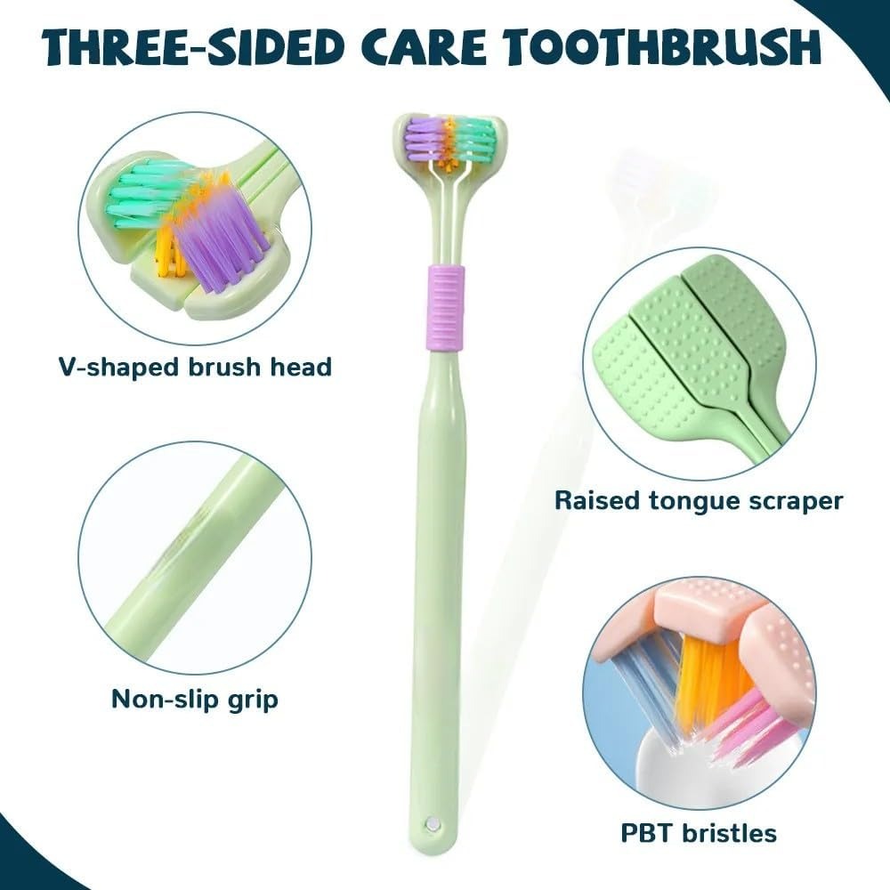 3-Sided Soft Bristle Toothbrush – Gentle Deep Cleaning Toothbrush Pack of 2