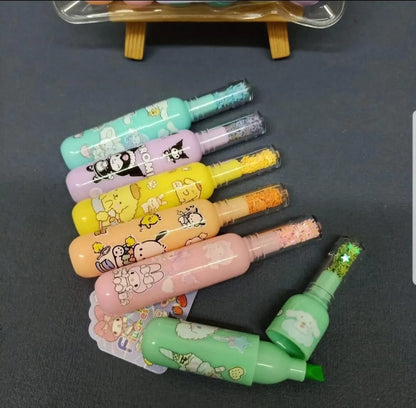 Pack of 6 Kromi Bottle Shaped Highlighters | Cute Character Highlighter Set