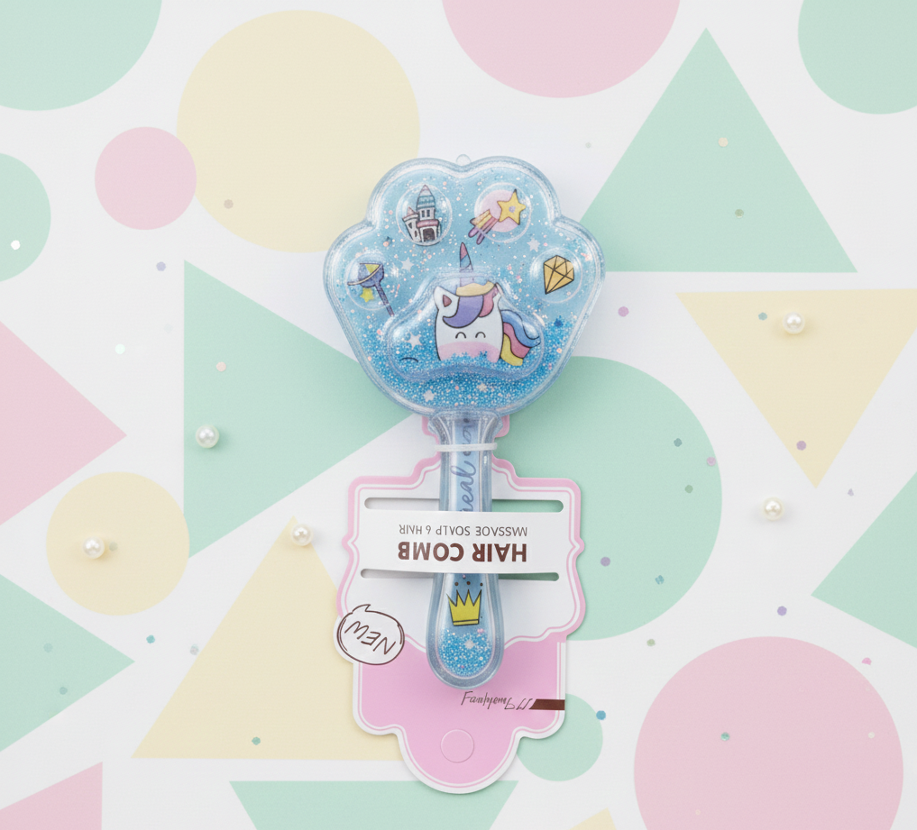 Unicorn Glitter Hair Brush for Kids | Paw-Shaped Detangling Scalp Massager (Random Colour)