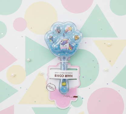 Unicorn Glitter Hair Brush for Kids | Paw-Shaped Detangling Scalp Massager (Random Colour)