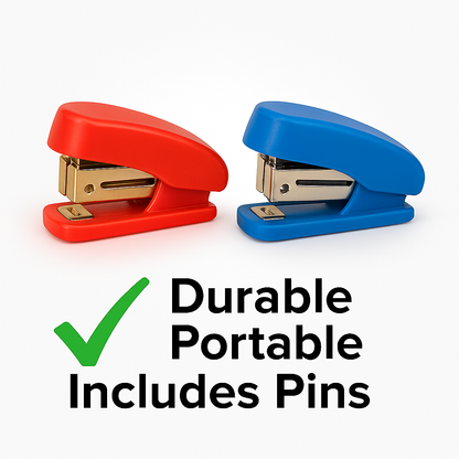 Pack of 2 Mini Staplers with Pins | Compact Office & School Staplers (Random Colour)