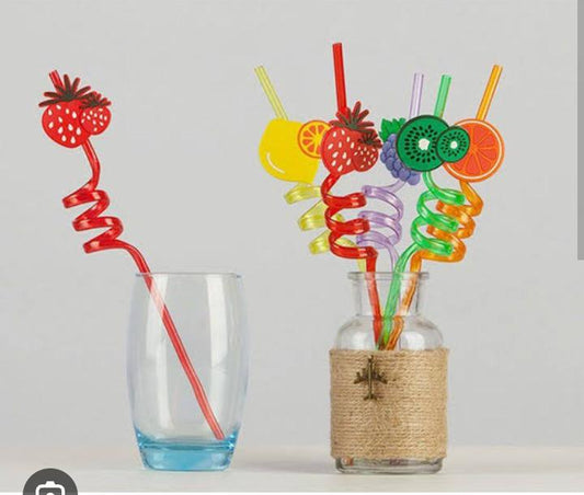 4-Piece Cartoon Fruit Spiral Drinking Straws – Reusable Kids Party Straws