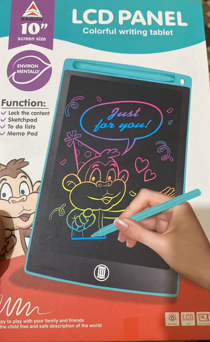 LCD Writing Drawing Tablet for Kids – 10 Inch Reusable Digital Writing Pad for Learning, Drawing & School (Random Color)