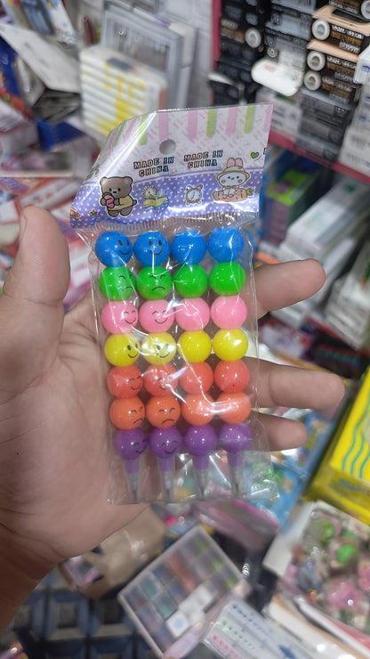 Pack of 4 Smiley Cartoon Pencils – Cute Rainbow Kids Stationery Set (Random Color)